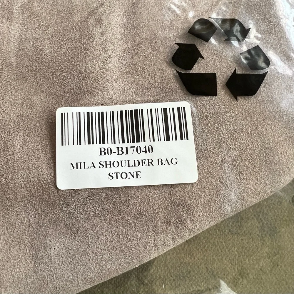 NWT M.I.L.A. Made in Los Angeles Emma Shoulder Hobo Bag Stone Suede - Picture 14 of 14